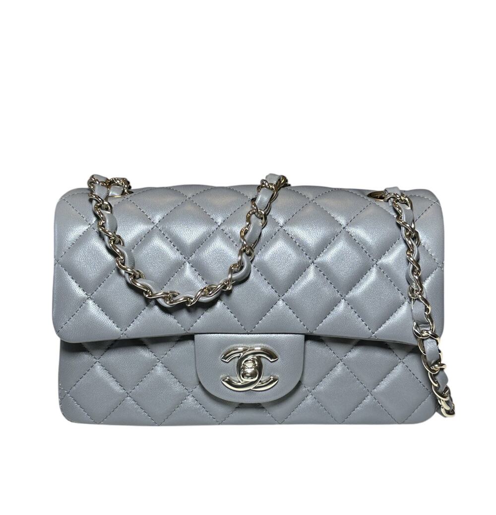 CHANEL 22A Mini Rectangular Classic Flap Grey Lambskin Gold Hardware NWT A69900